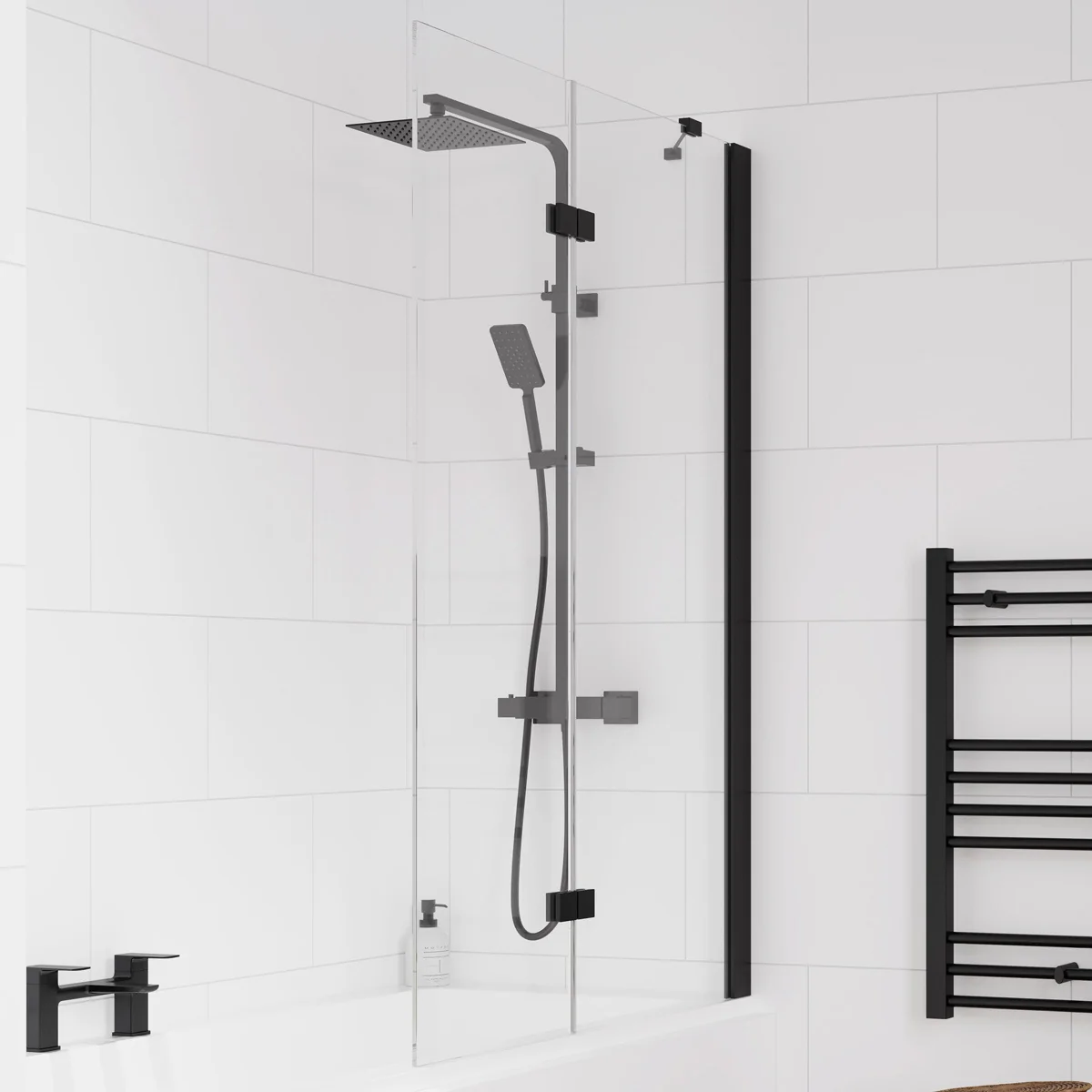 Athena 6mm Two Panel In Fold Bath Screen Matt Black Right Hand