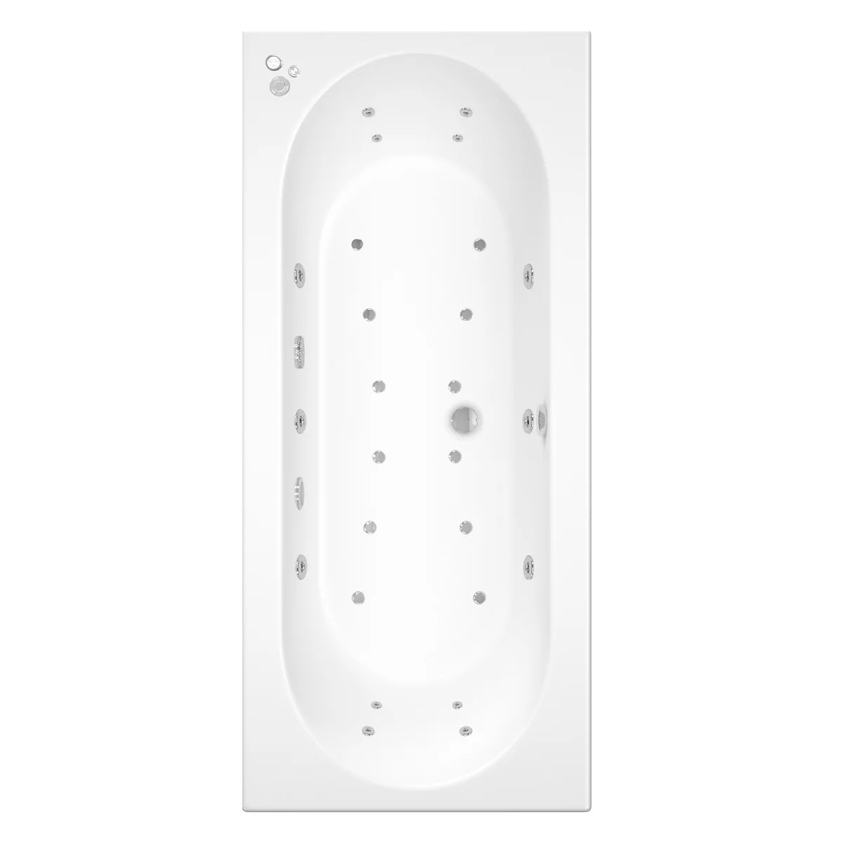 Trojan Cascade Double Ended 26 Jet Heated Air Spa Whirlpool Bath 1700 x 750 with LED Light & Bath Waste