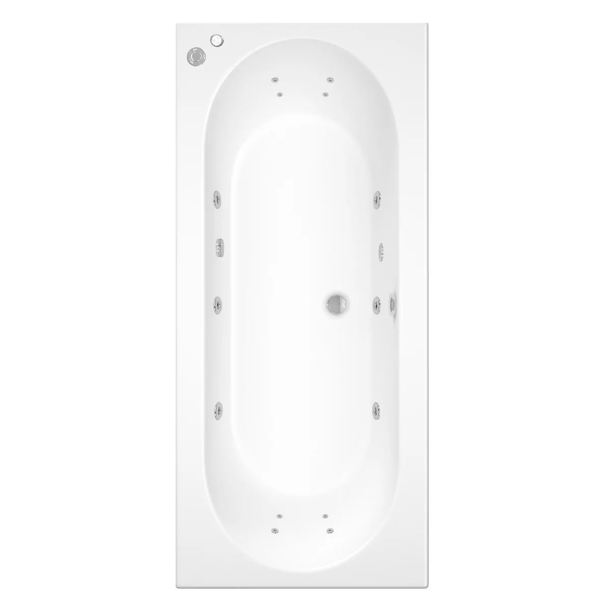 Trojan Cascade Double Ended 14 Jet Whirlpool Bath 1800 x 800 with LED Light & Bath Waste