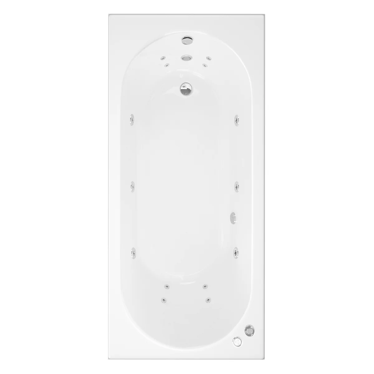 Trojan Cascade Single Ended 14 Jet Whirlpool Bath 1700 x 700 with LED Light & Bath Waste
