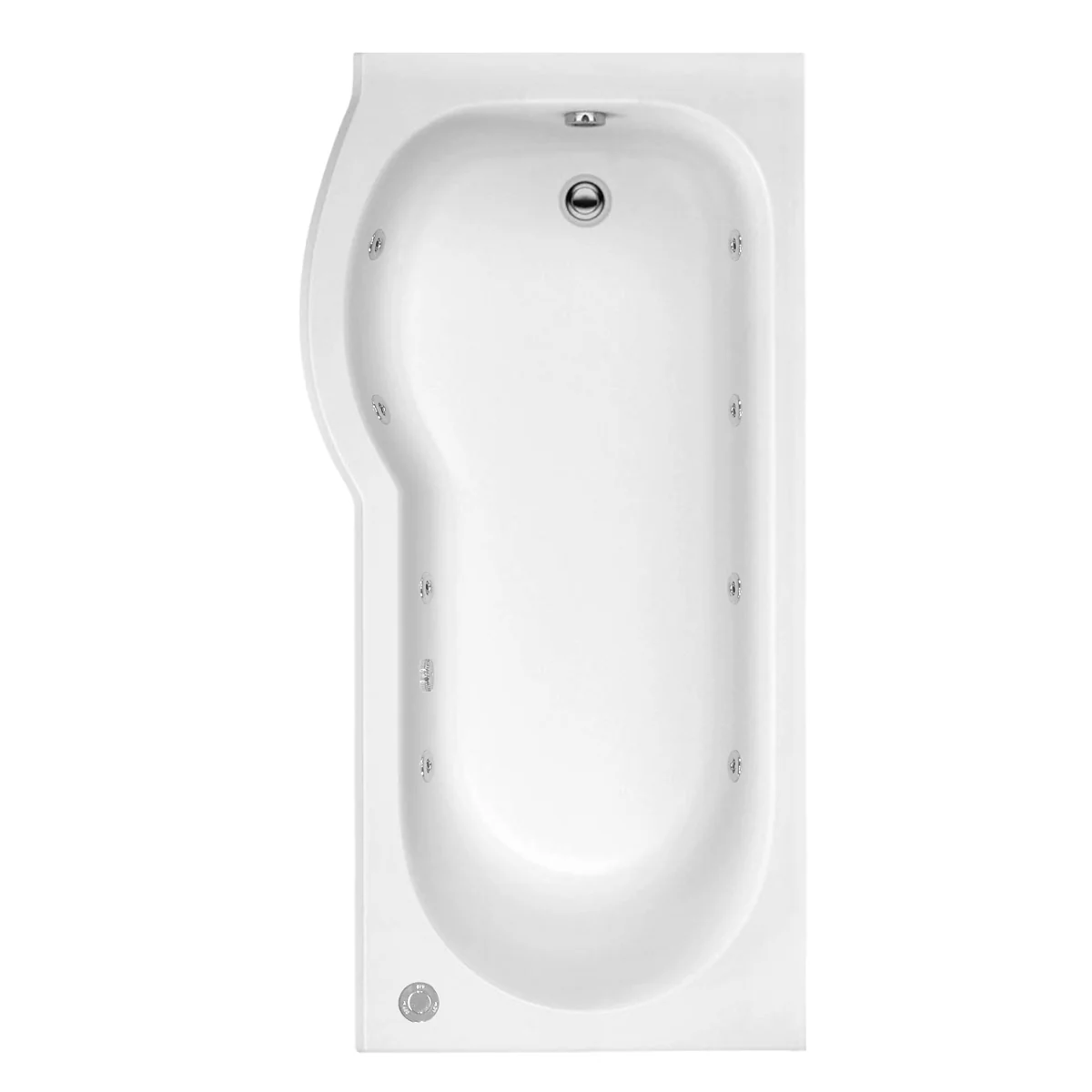 Trojan Concert P Shape 8 Jet Whirlpool Shower Bath 1675 x 850 with Bath Waste Left Hand