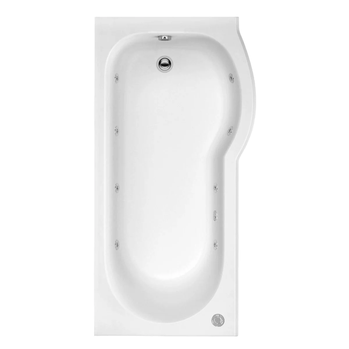 Trojan Concert P Shape 8 Jet Whirlpool Shower Bath 1675 x 850 with Bath Waste Right Hand