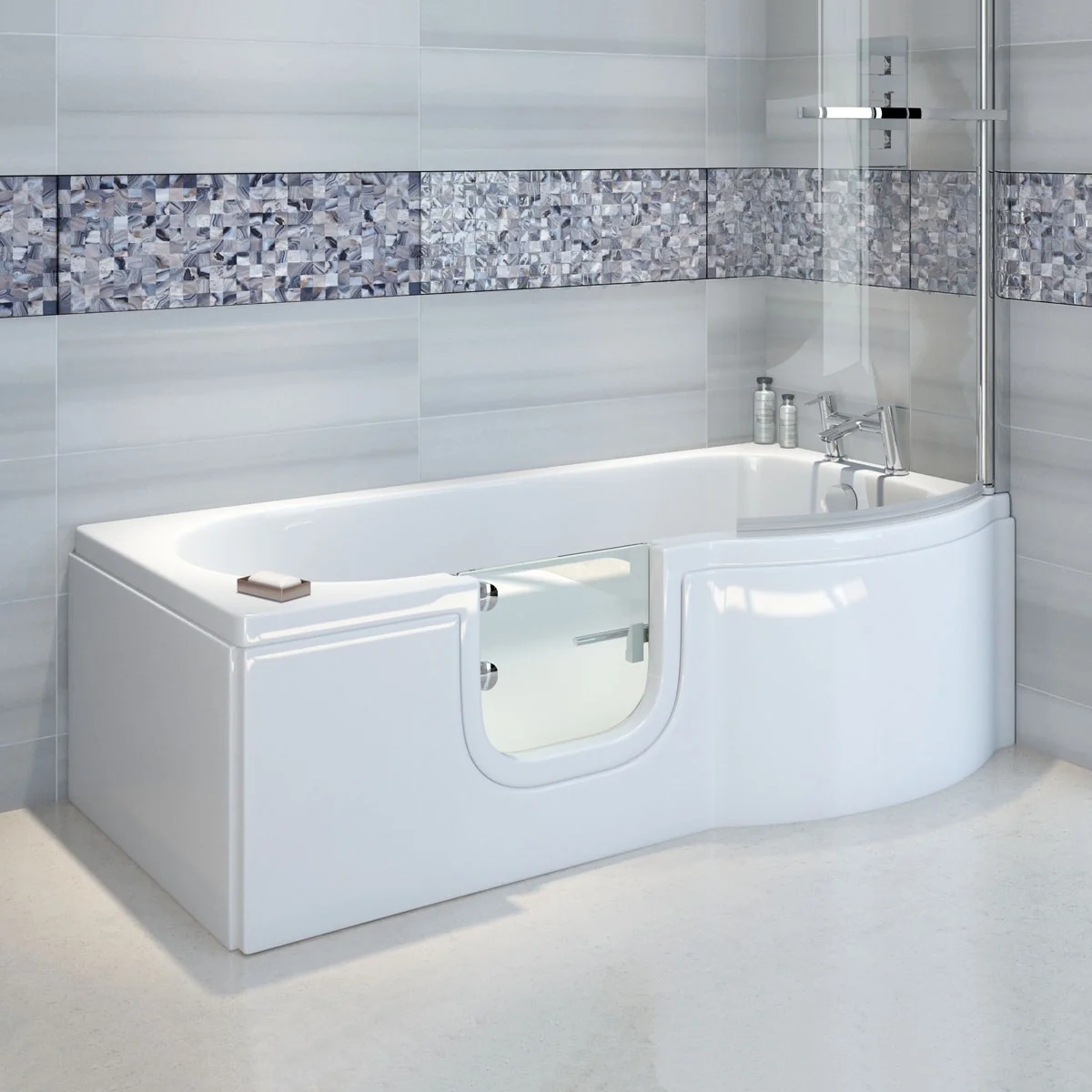 Bathe Easy Concert P Shape Walk In Shower Bath 1675 x 750 Left Hand