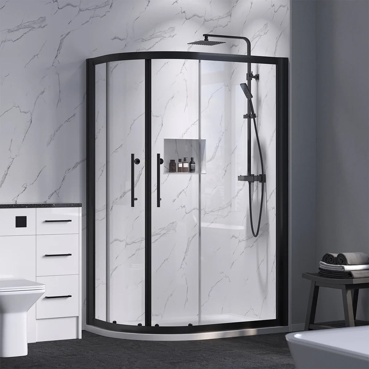 Coral 6mm Offset Quadrant Shower Enclosure Matt Black 1200 x 800mm