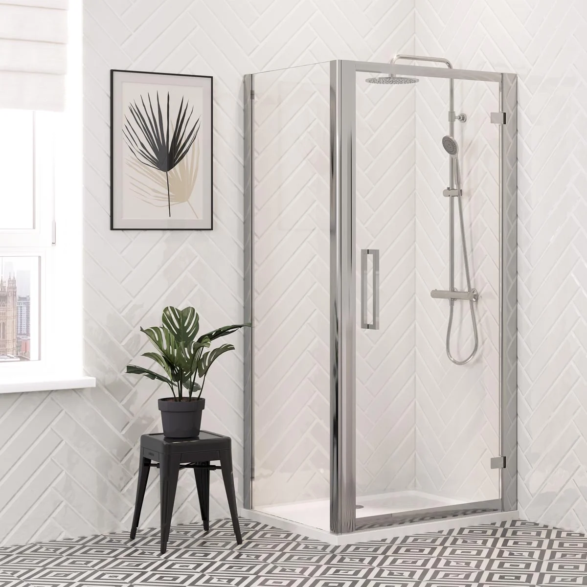 Coral 8mm Hinged Shower Door Chrome 900mm