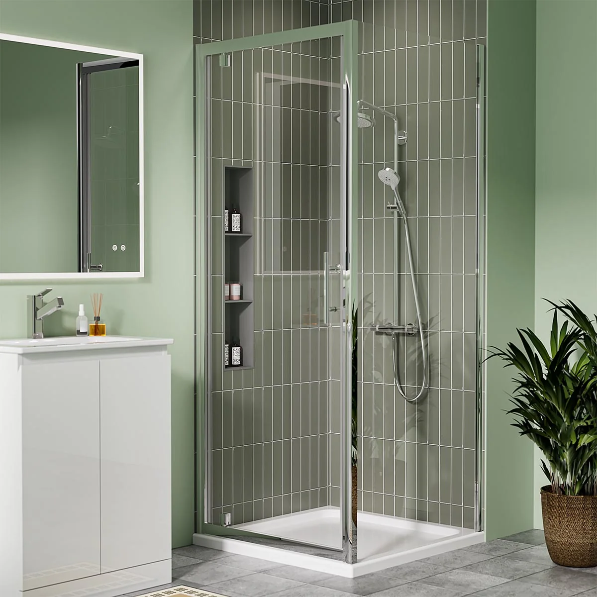 Coral 6mm Pivot Shower Door Chrome 1000mm