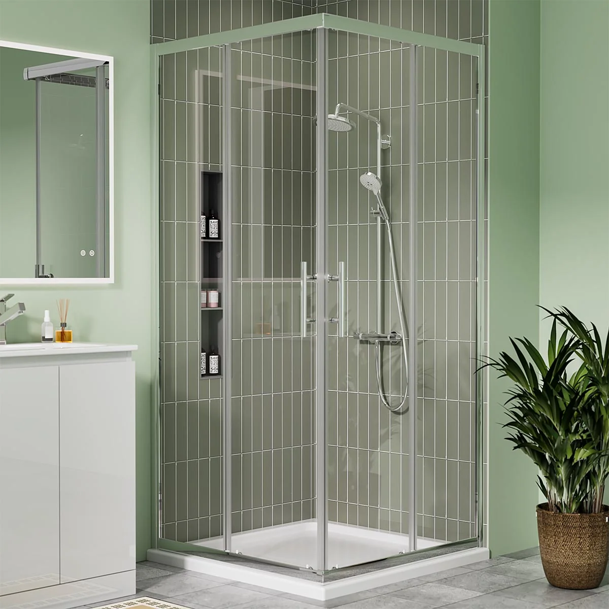Coral 6mm Corner Entry Shower Enclosure Chrome 760 x 760mm
