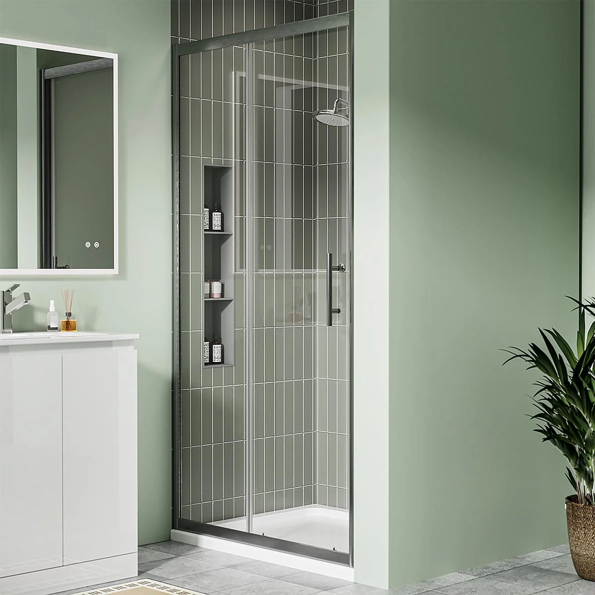 Coral 6mm Gunmetal Sliding Shower Door with Optional Side Panel & Tray