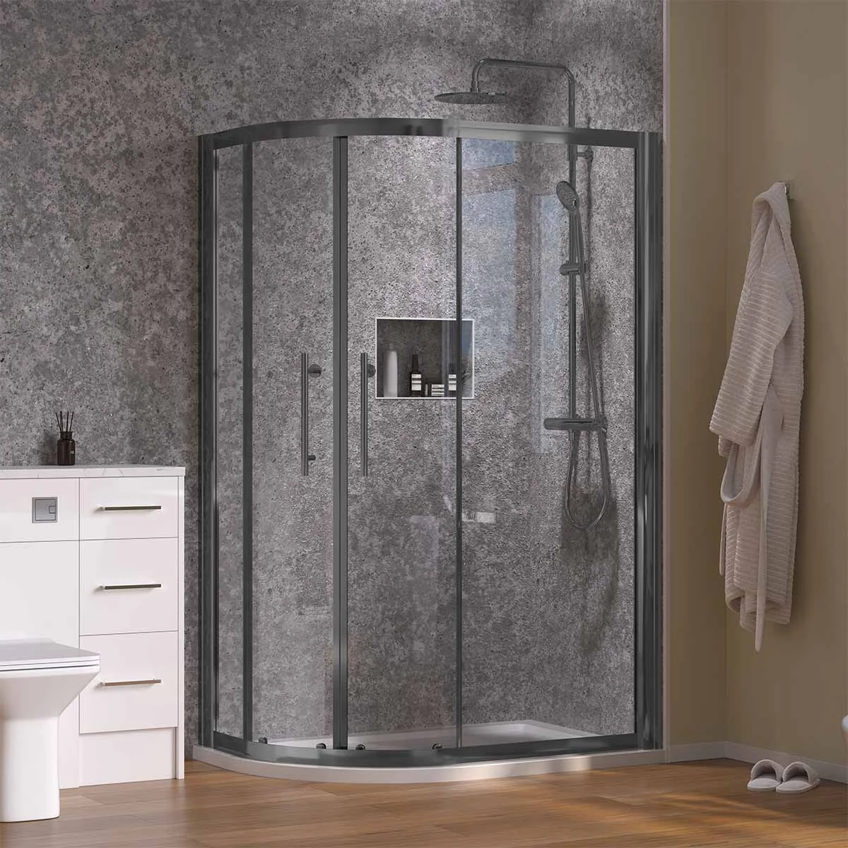 Coral 6mm Offset Quadrant Shower Enclosure Gunmetal Grey 1000 x 800mm
