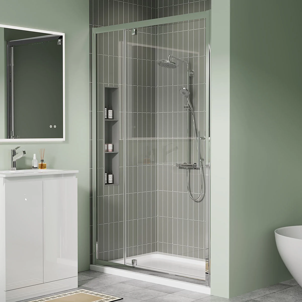 Coral 6mm Pivot Shower Door Chrome 1100mm