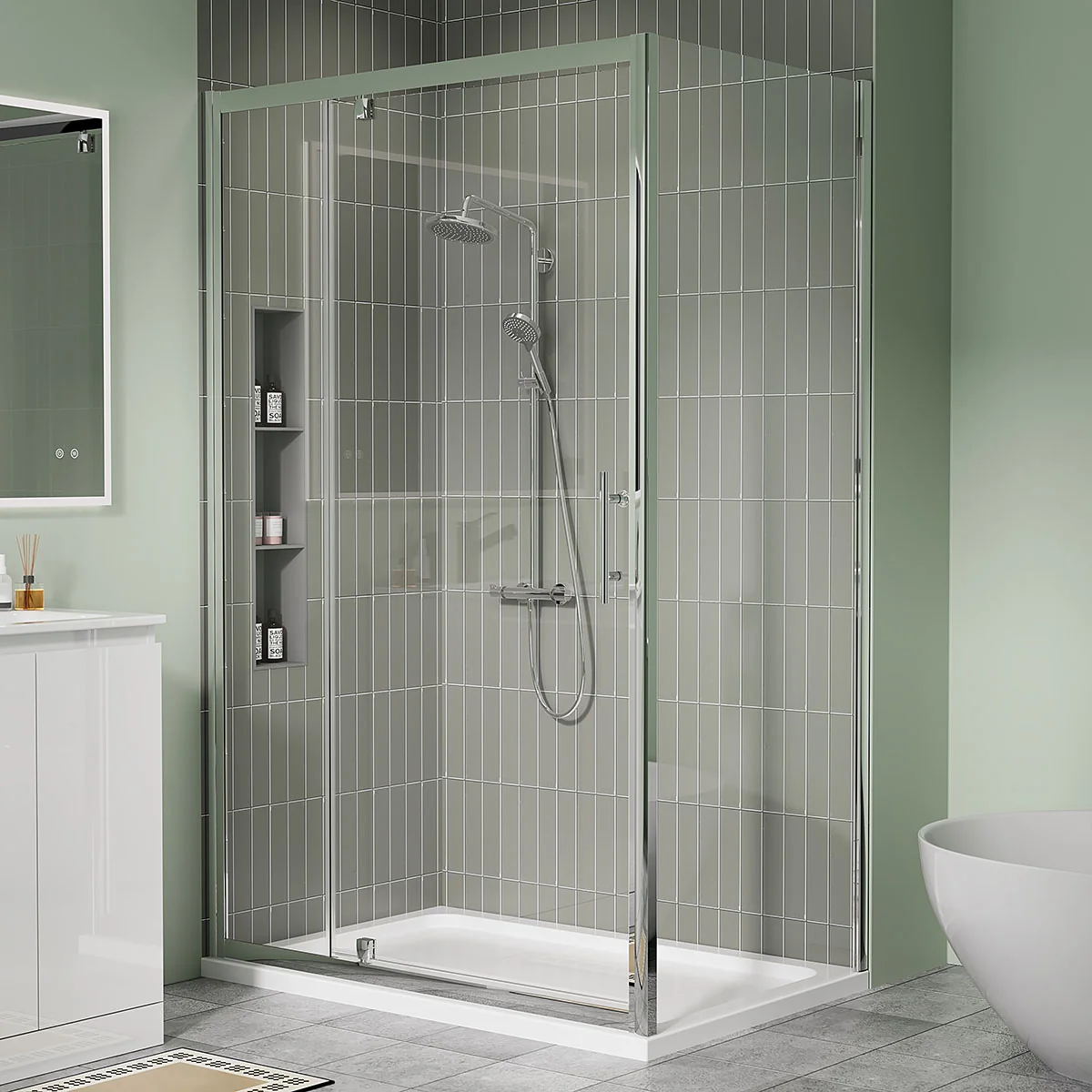 Coral 6mm Pivot Shower Door Chrome 1100mm