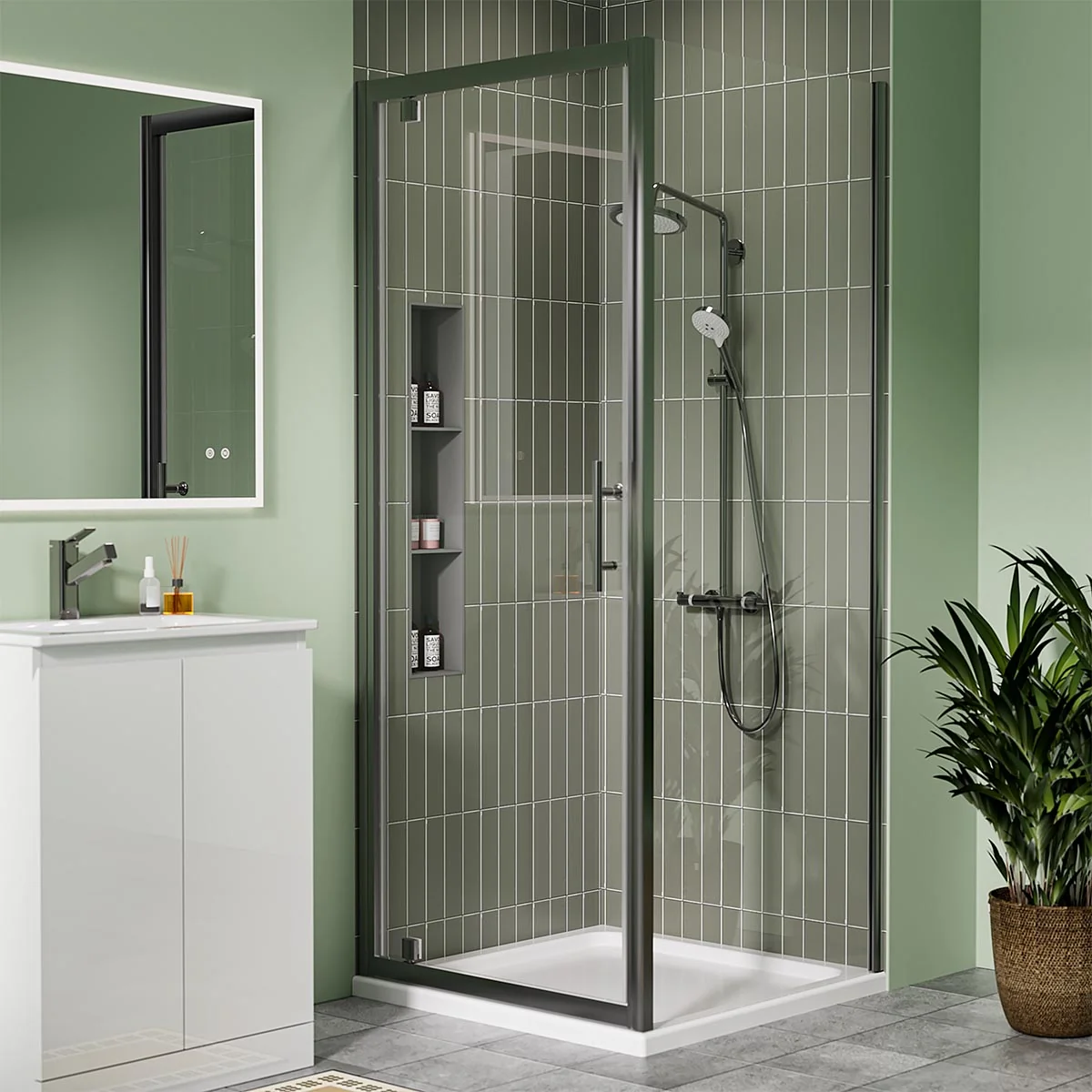 Coral 6mm Pivot Shower Door Gunmetal Grey 1000mm