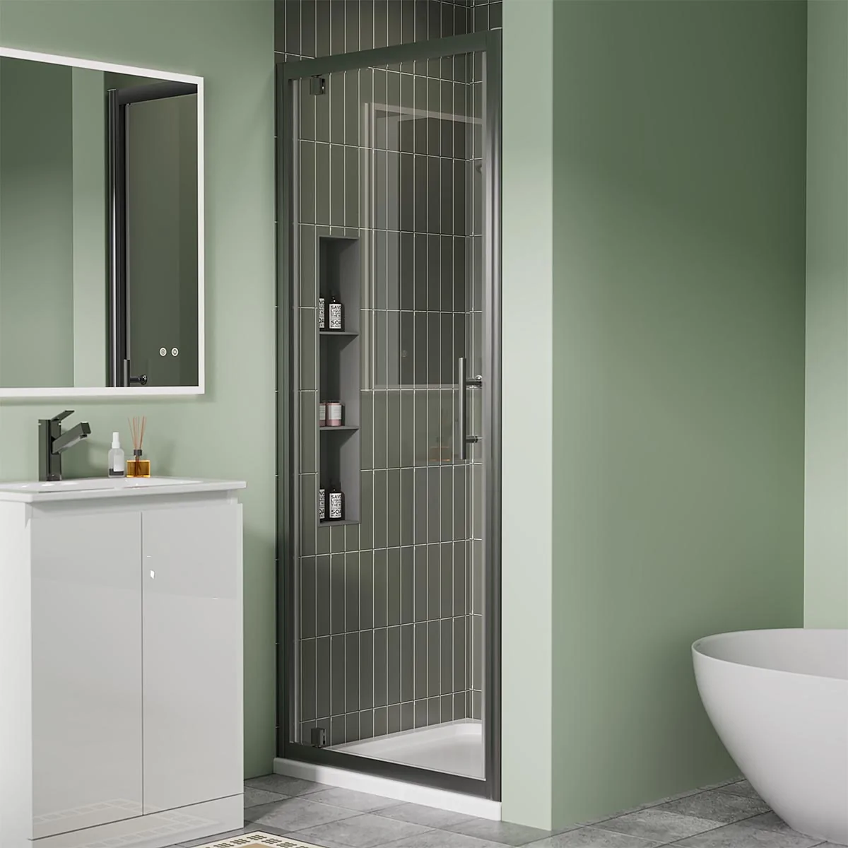 Coral 6mm Pivot Shower Door Gunmetal 1000mm