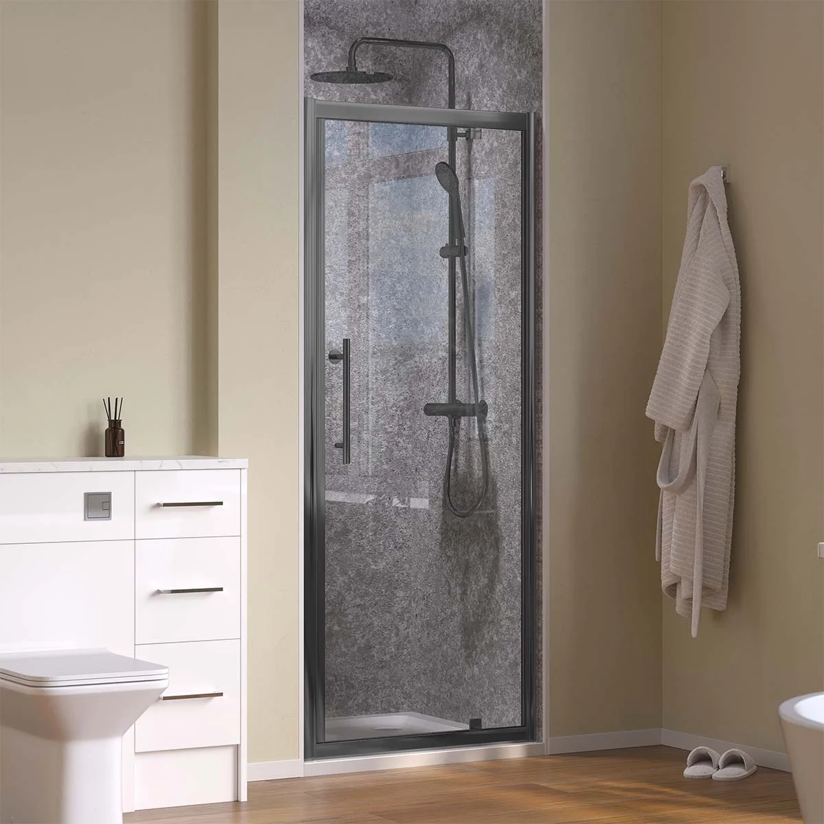 Coral 6mm Pivot Shower Door Gunmetal Grey 800mm