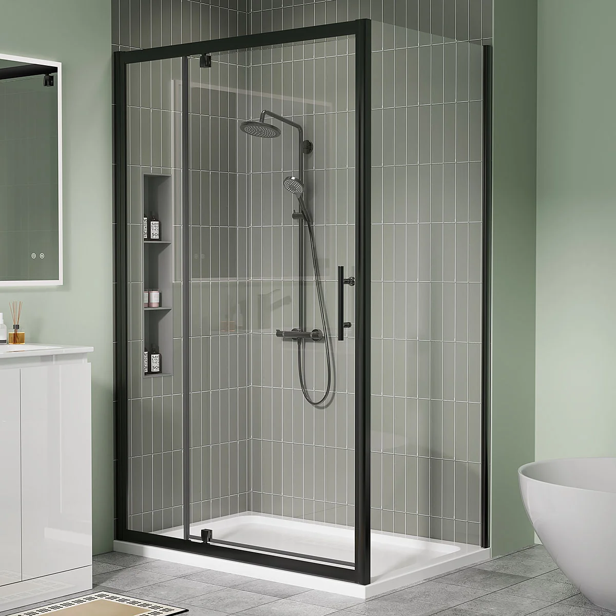 Coral 6mm Pivot Shower Door Matt Black 1200mm