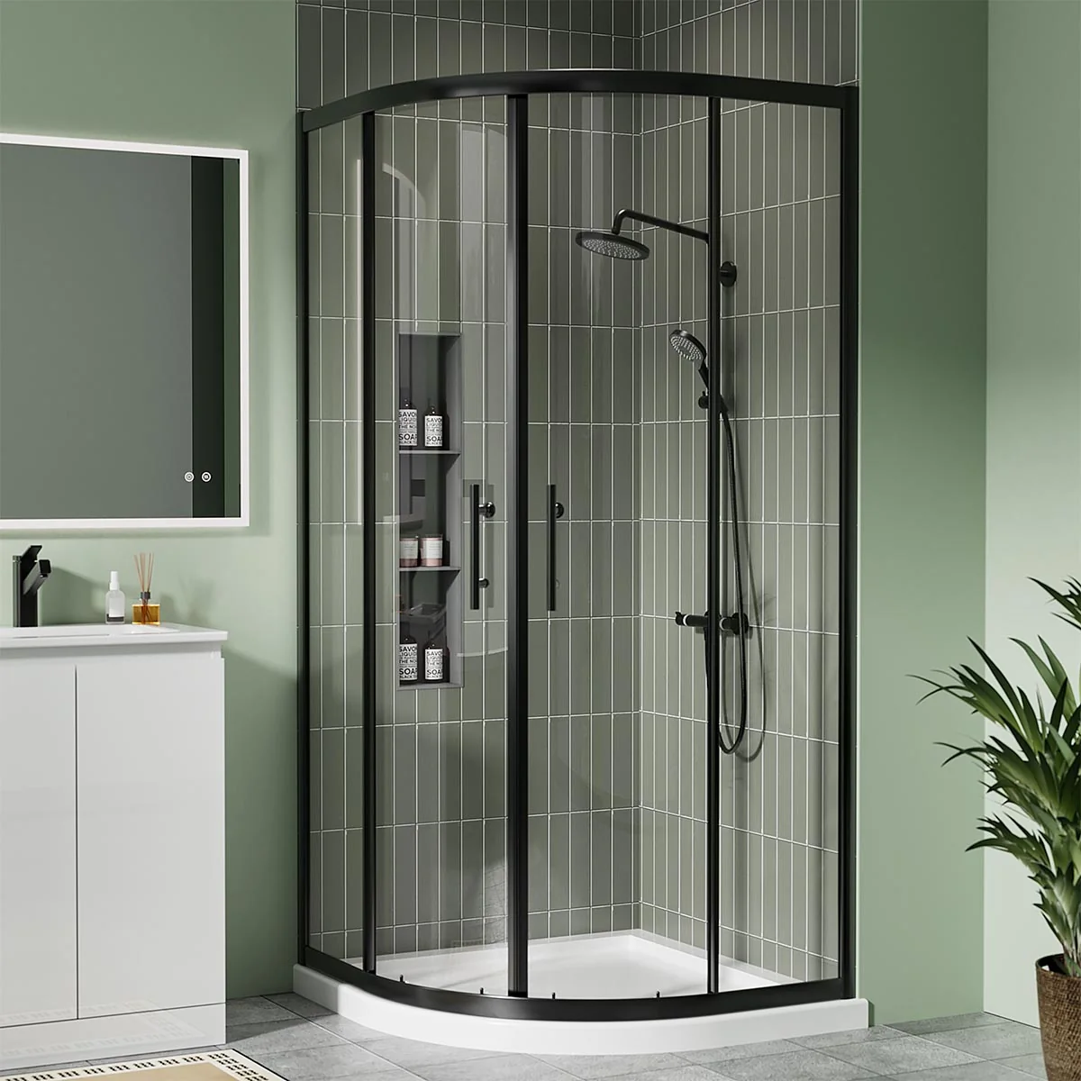 Coral 6mm Quadrant Shower Enclosure Matt Black 900 x 900mm