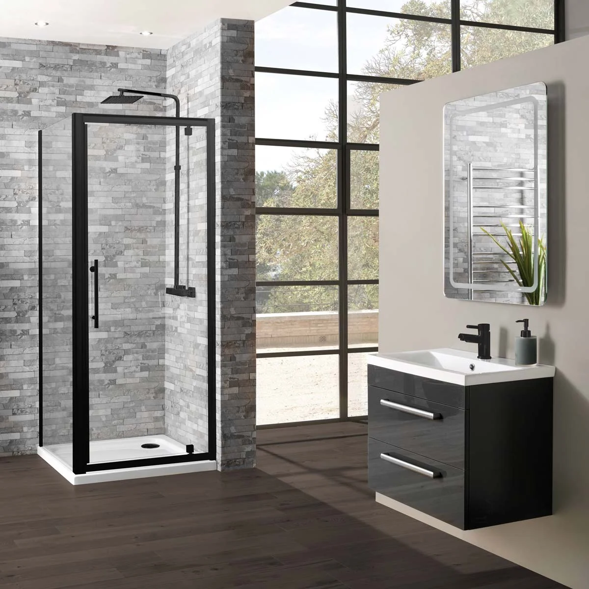 Coral 6mm Shower Enclosure Side Panel Matt Black 800mm