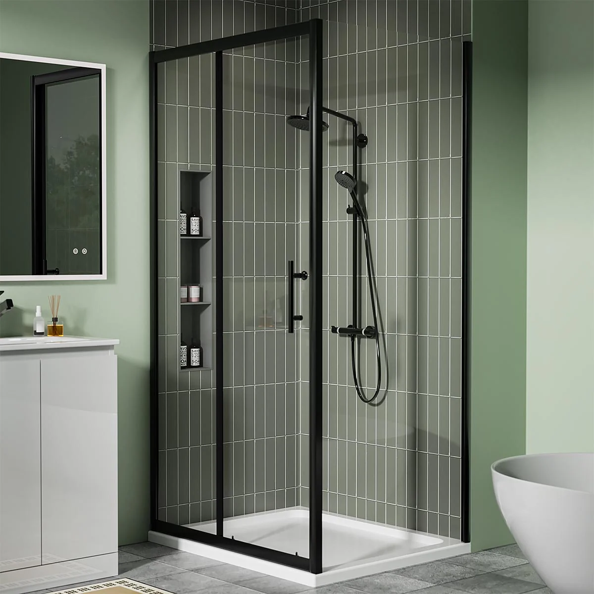 Coral 6mm Sliding Shower Door Matt Black 1400mm