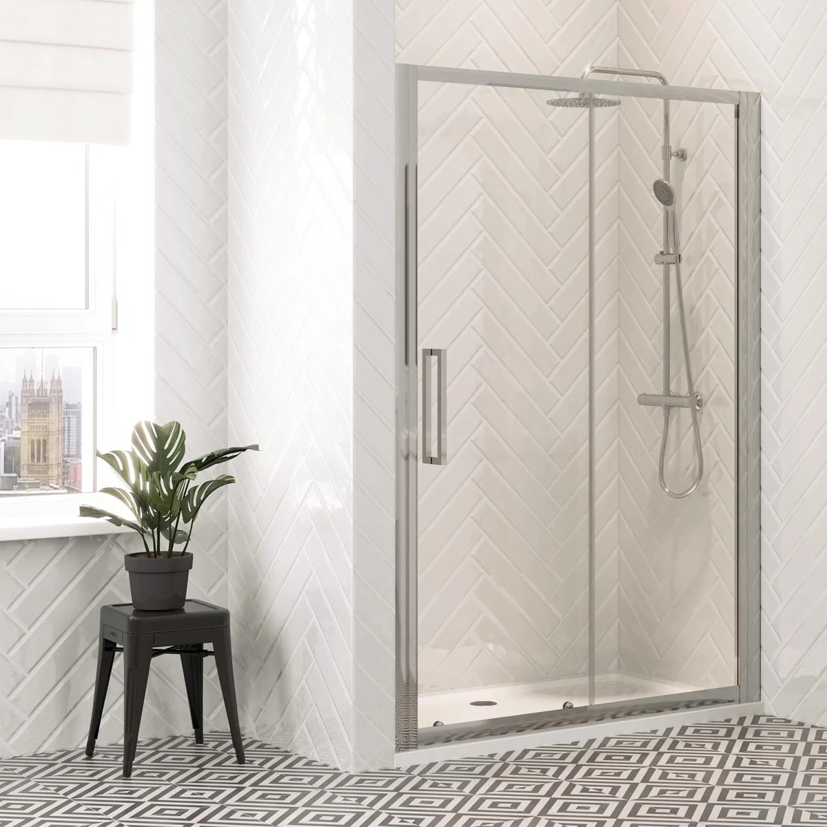 Coral 8mm Chrome Sliding Shower Door with Optional Side Panel & Tray
