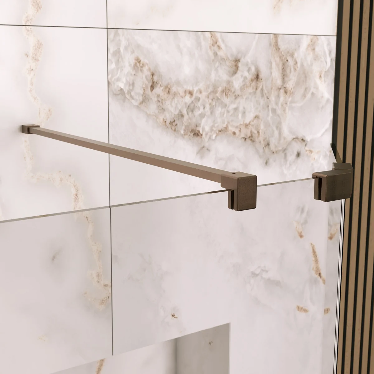 Coral 8mm Foldaway Clear Glass Deflector Panel Brushed Bronze Left Hand 300mm