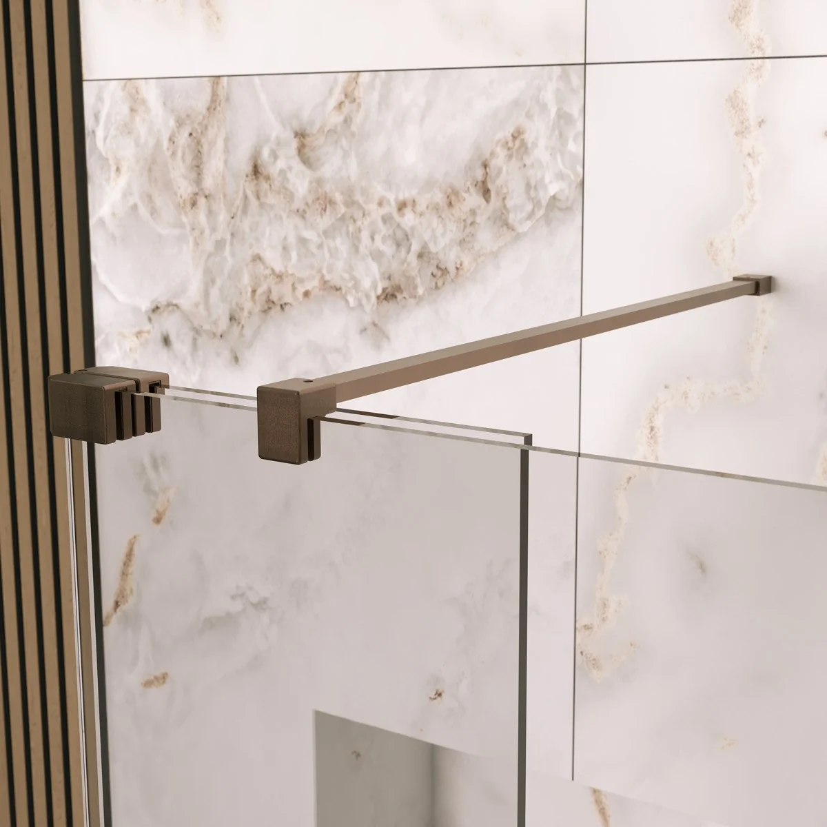 Coral 8mm Foldaway Clear Glass Deflector Panel Brushed Bronze Right Hand 300mm