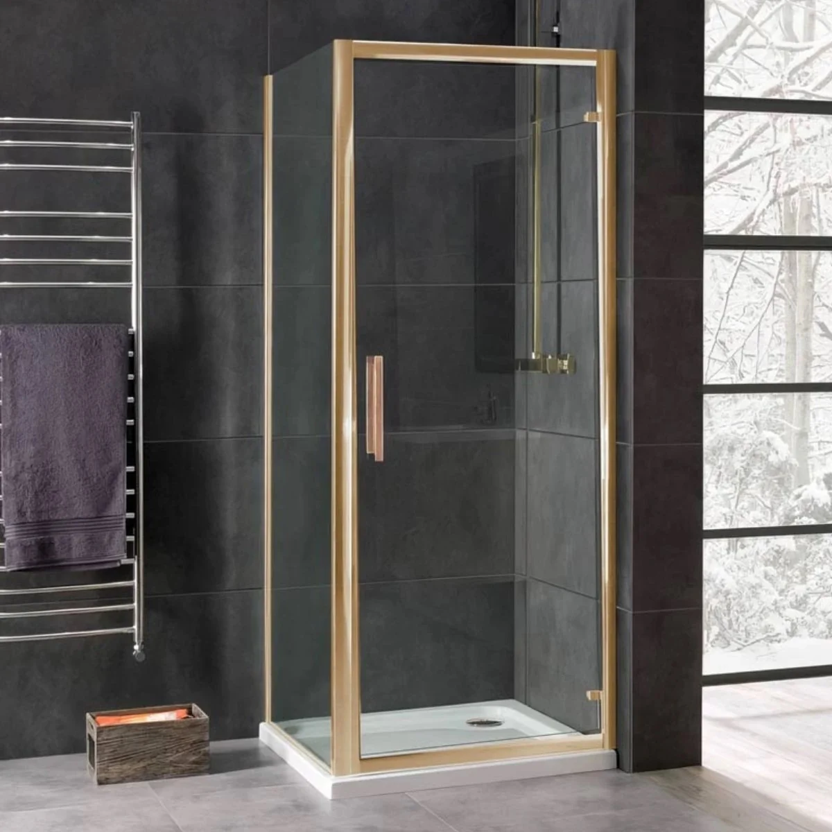 Coral 8mm Shower Enclosure Side Panel Brushed Brass 760mm Lifestyle