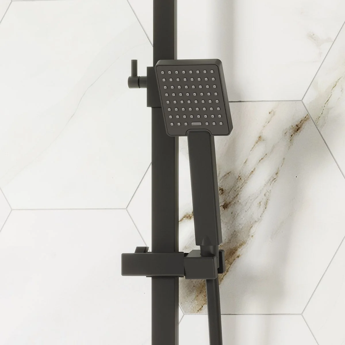 Cube Cool Touch Thermostatic Dual Function Bar Valve Shower System with Fixed Shower Head Matt Black