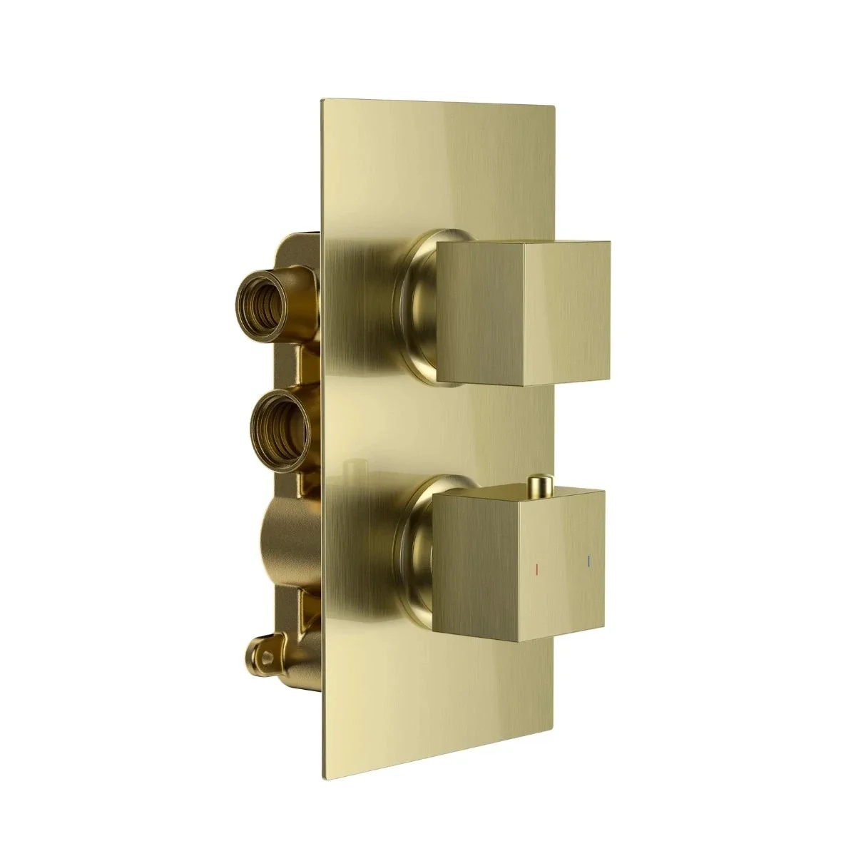 Cube Thermostatic Dual Function Concealed Twin Outlet Shower Valve Brushed Gold