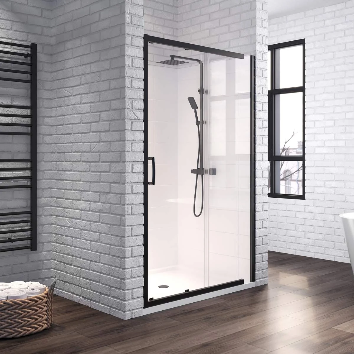 Dilusso 8mm Sliding Recess Door Matt Black 1300mm