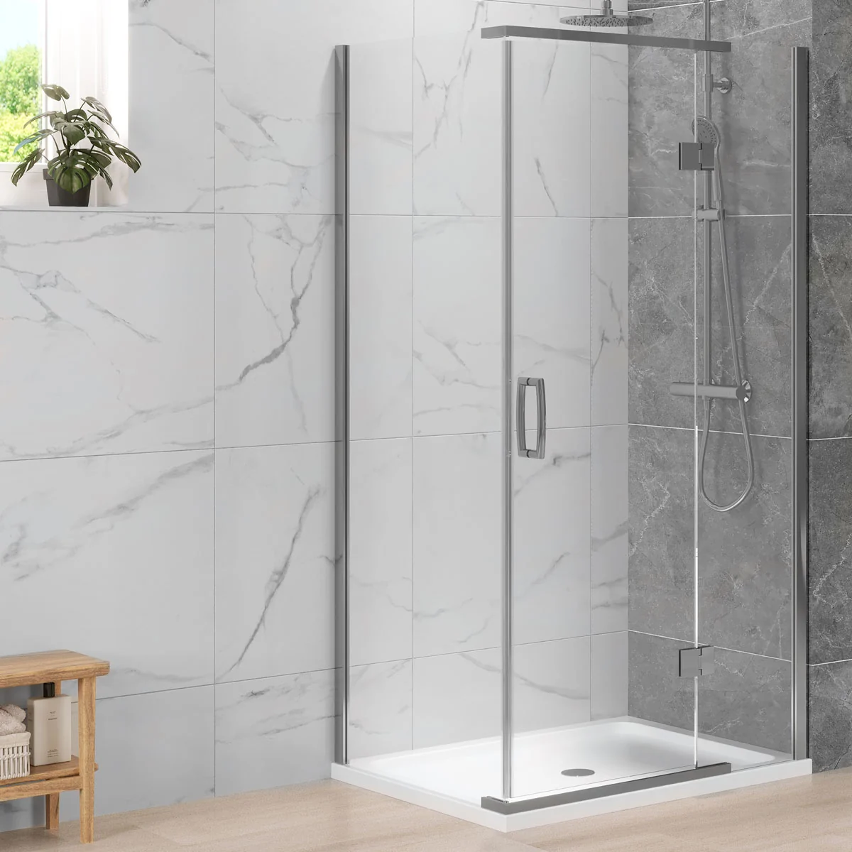 Dilusso 8mm Side Panel for Hinged Corner Door Polished Silver 700mm Lifestyle