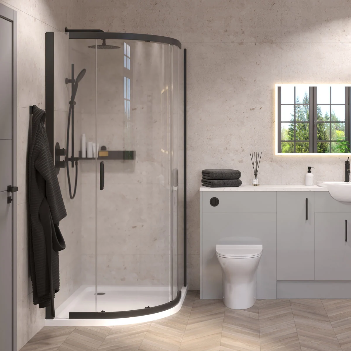 Dilusso 8mm Offset Quadrant Shower Enclosure Matt Black 1000 x 800mm