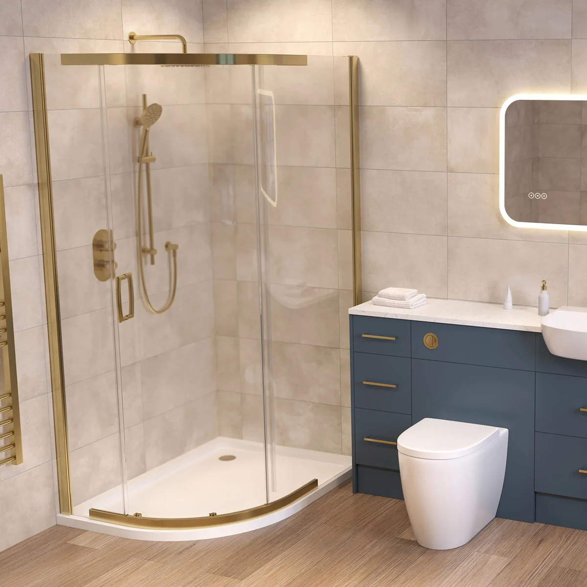 Dilusso 8mm Offset Quadrant Shower Enclosure Brushed Brass 1000 x 800mm