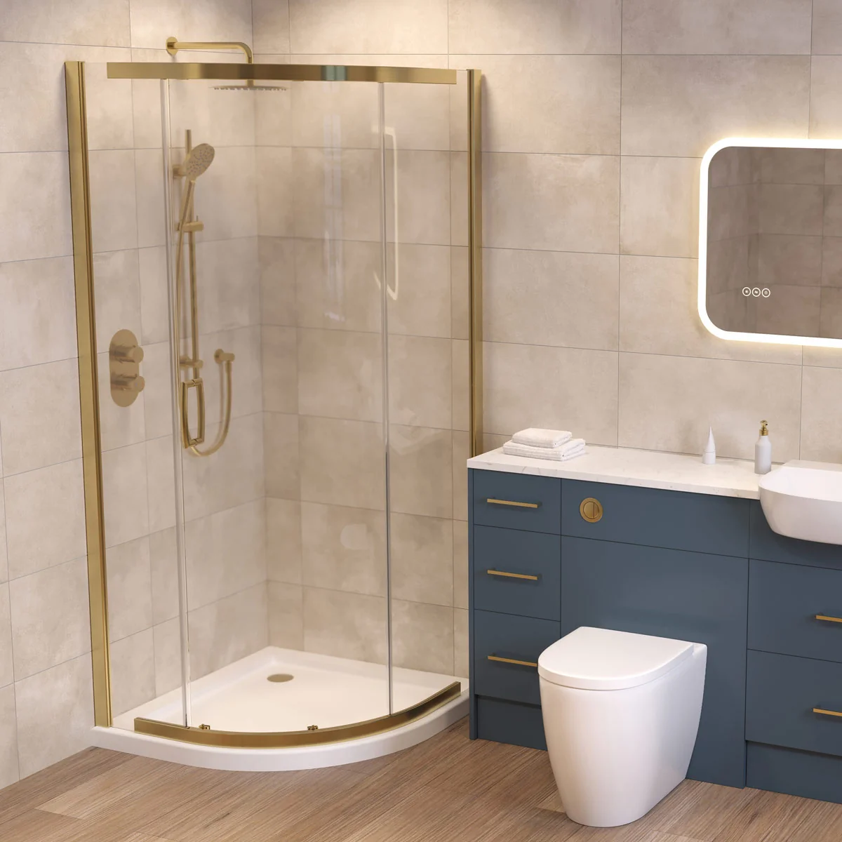 Dilusso 8mm Quadrant Shower Enclosure Brushed Brass 900 x 900mm