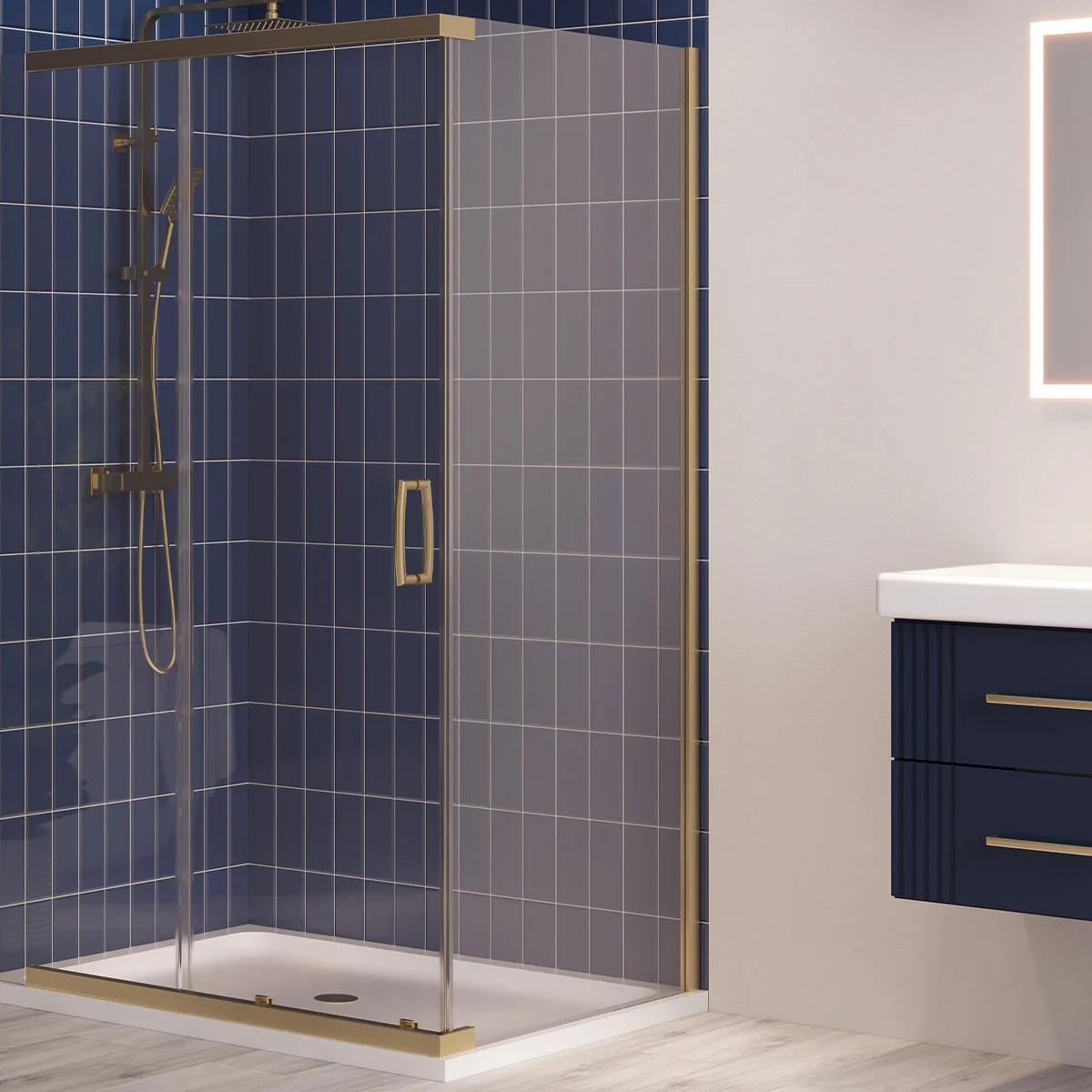 Dilusso 8mm Side Panel for Sliding Corner Door Brushed Brass 900mm