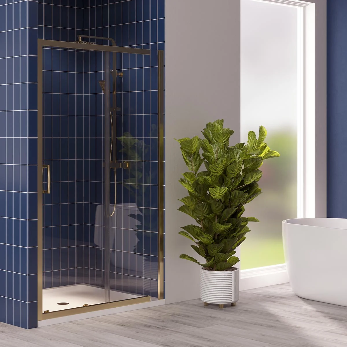 Dilusso 8mm Sliding Recess Door Brushed Brass 1100mm