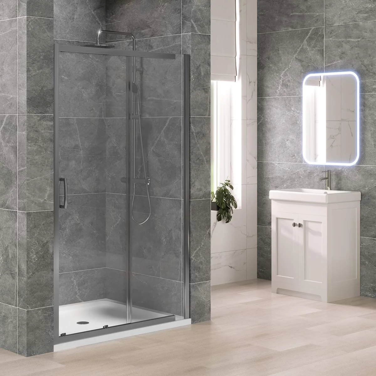 Dilusso 8mm Sliding Recess Door Polished Silver 1400mm