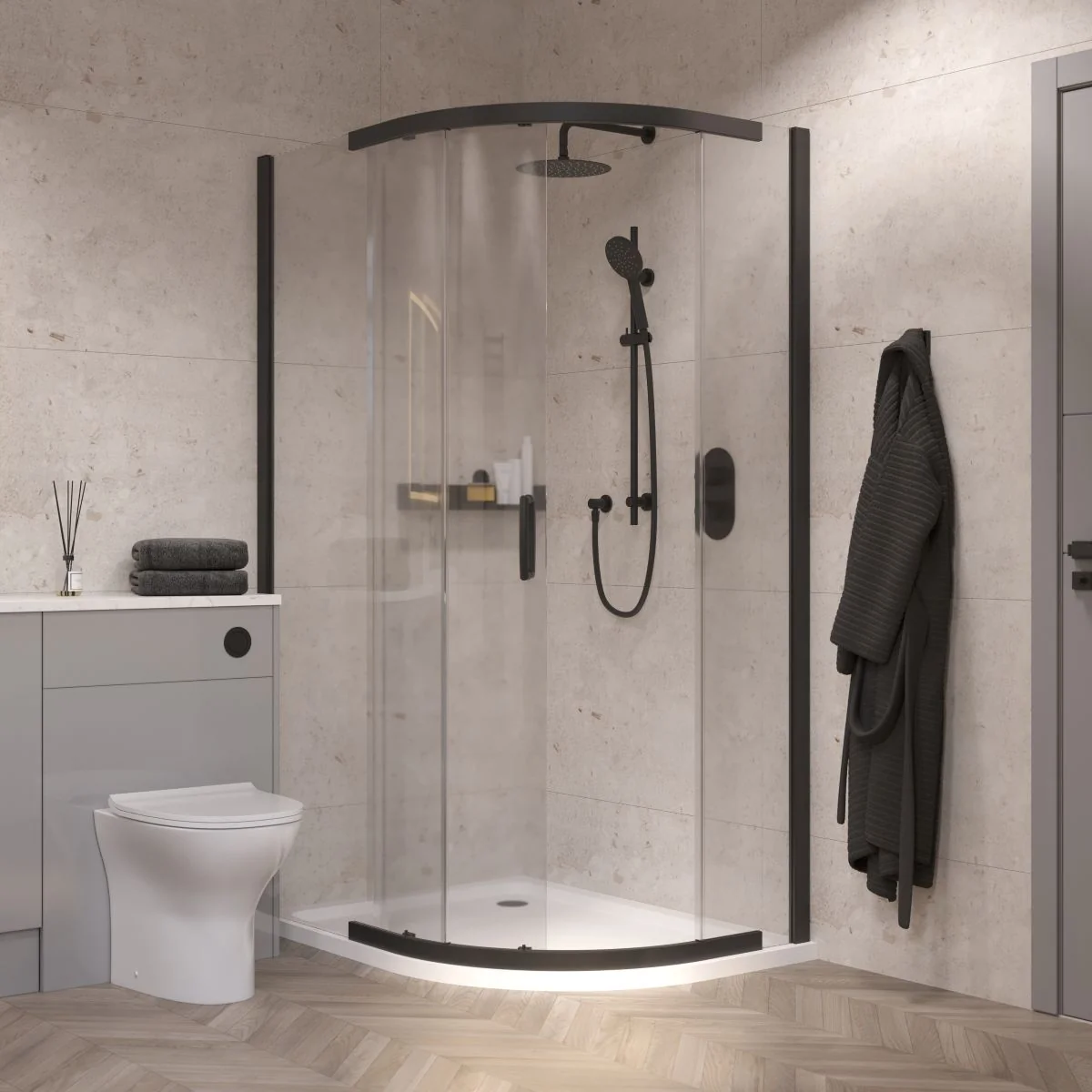 Deluxe 8mm Matt Black Quadrant Shower Enclosure 