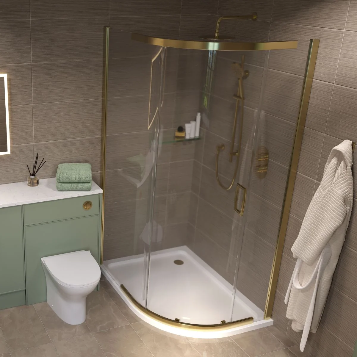 Deluxe 8mm Brushed Brass Quadrant Shower Enclosure