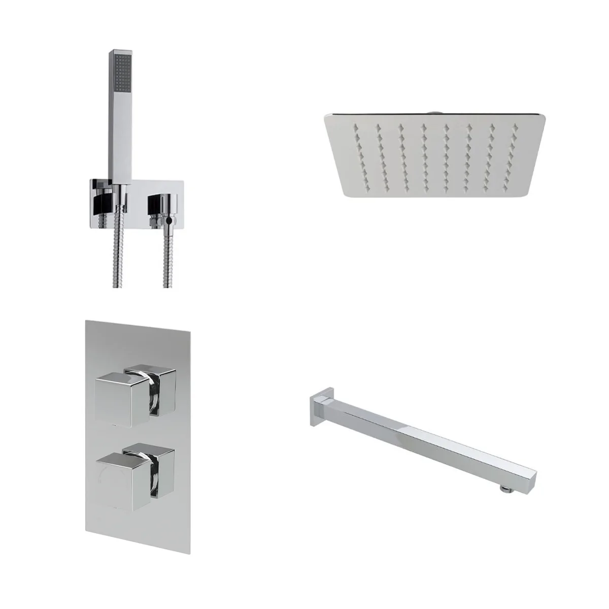 Cube Thermostatic Twin Outlet Concealed Shower Valve System Chrome