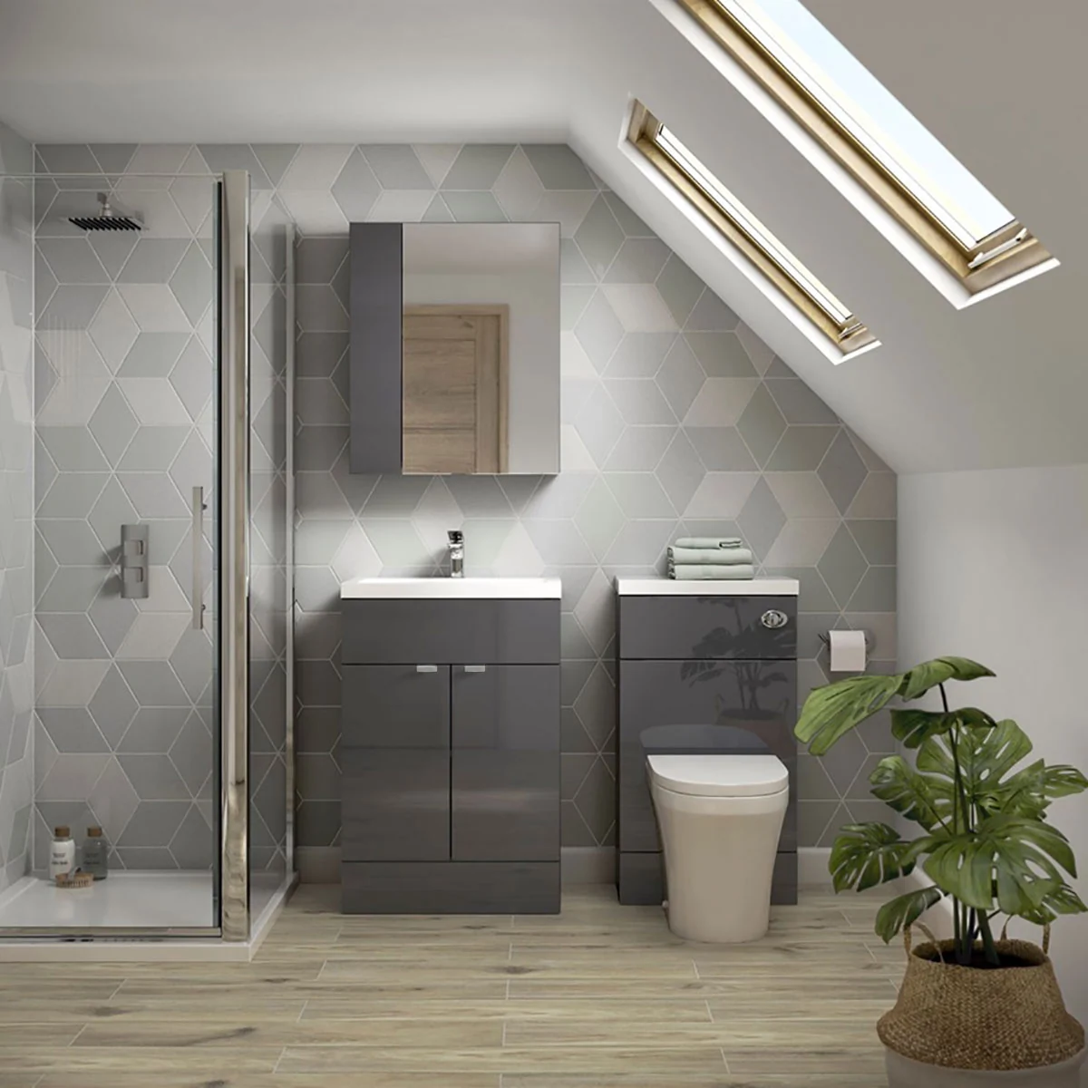 Hudson Reed Fusion Back To Wall Toilet Unit & Worktop Grey Gloss 500mm