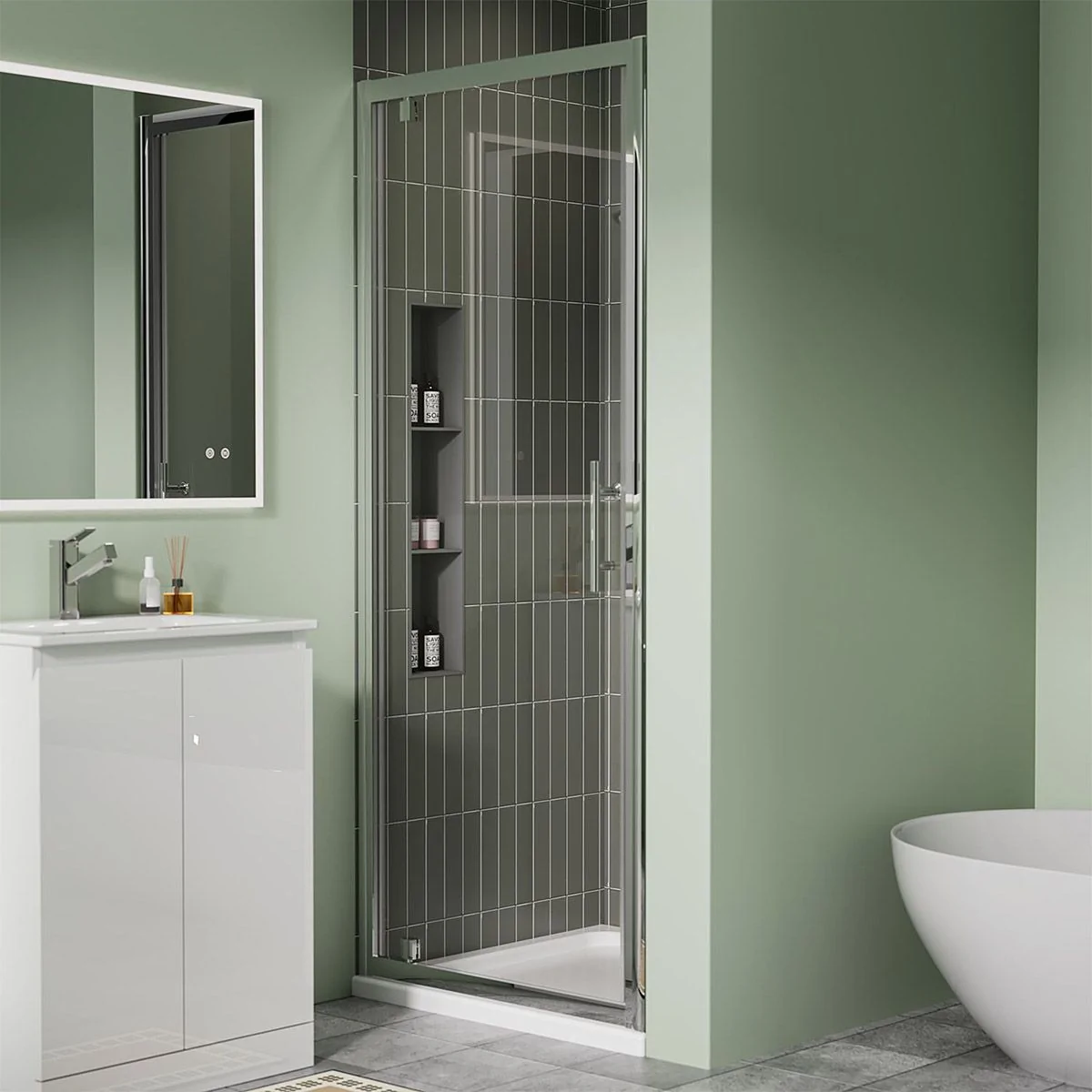 Coral 6mm Pivot Shower Door Chrome 1000mm