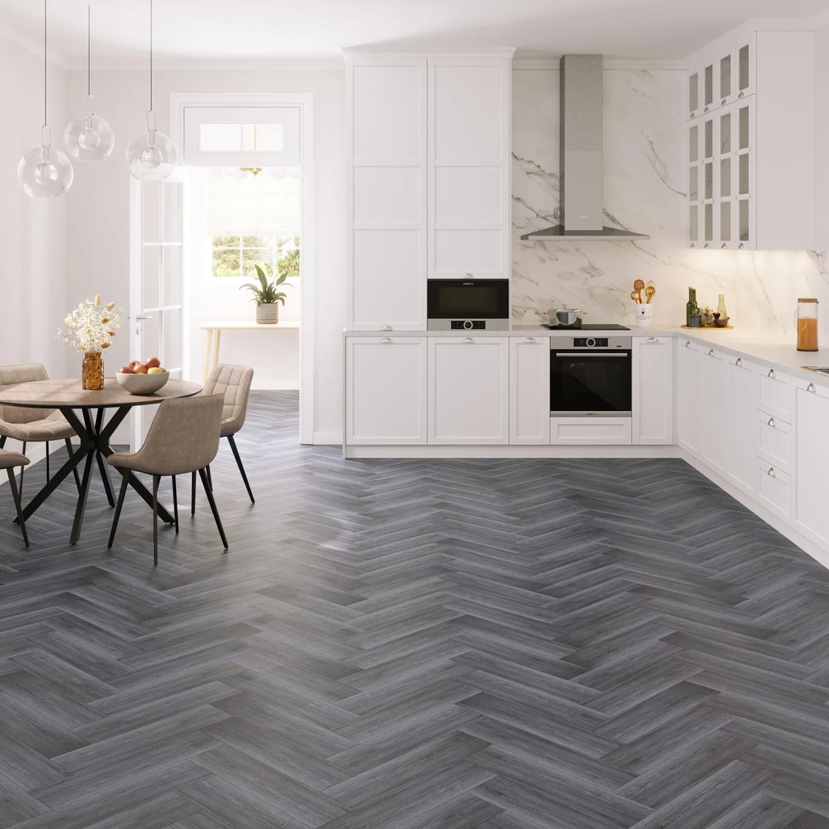 Hydro Step Herringbone 5G Click LVT Flooring Black Ash with Underlay Lifestyle 