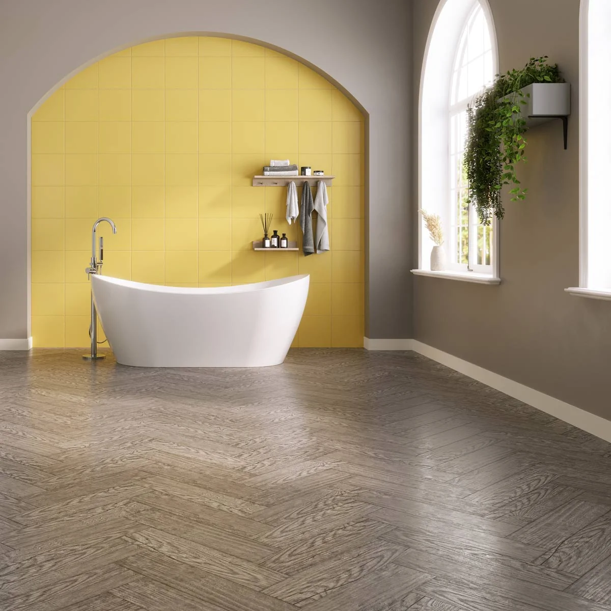 Hydro Step Herringbone 5G Click LVT Flooring Grey Oak with Underlay Lifestyle