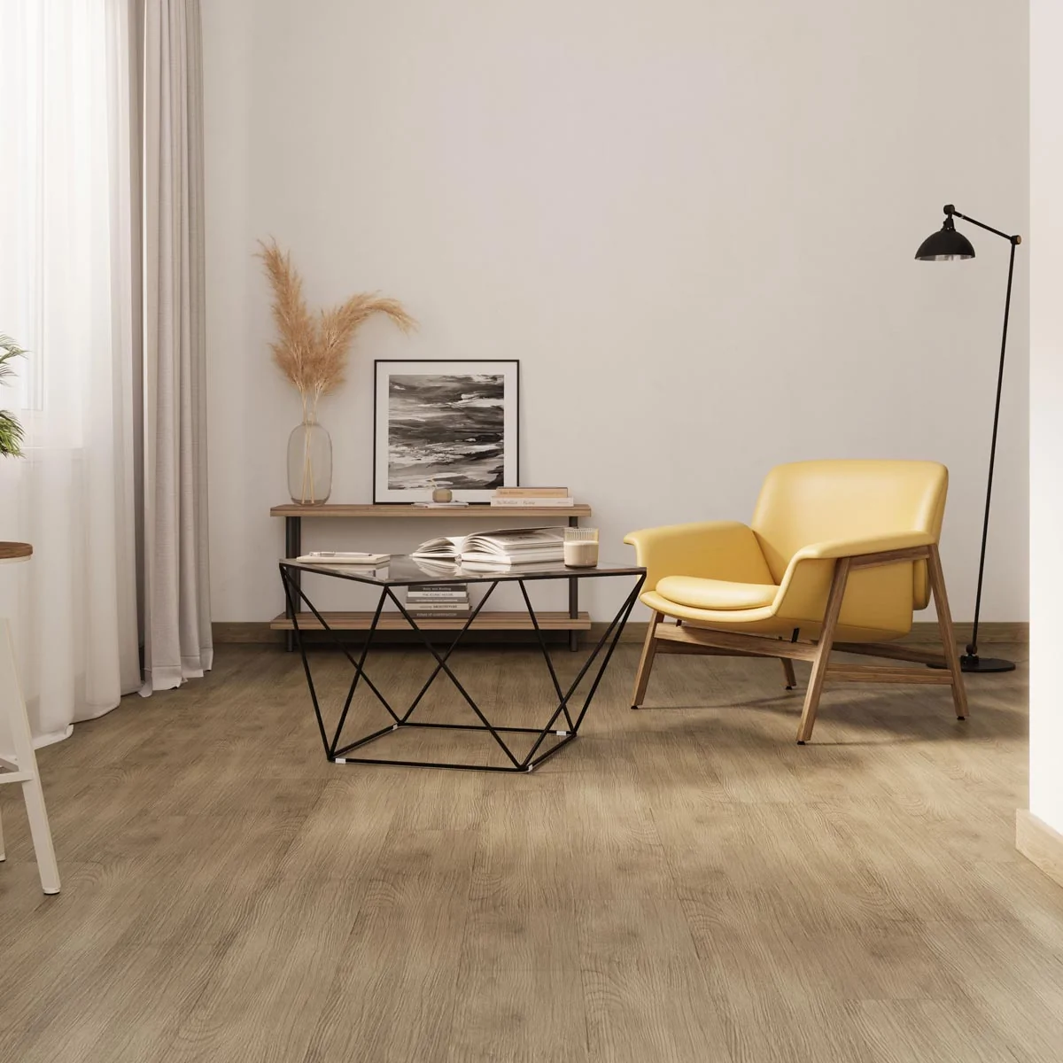 Hydro Step 5G Click LVT Flooring Light Oak with Underlay Roomset 1
