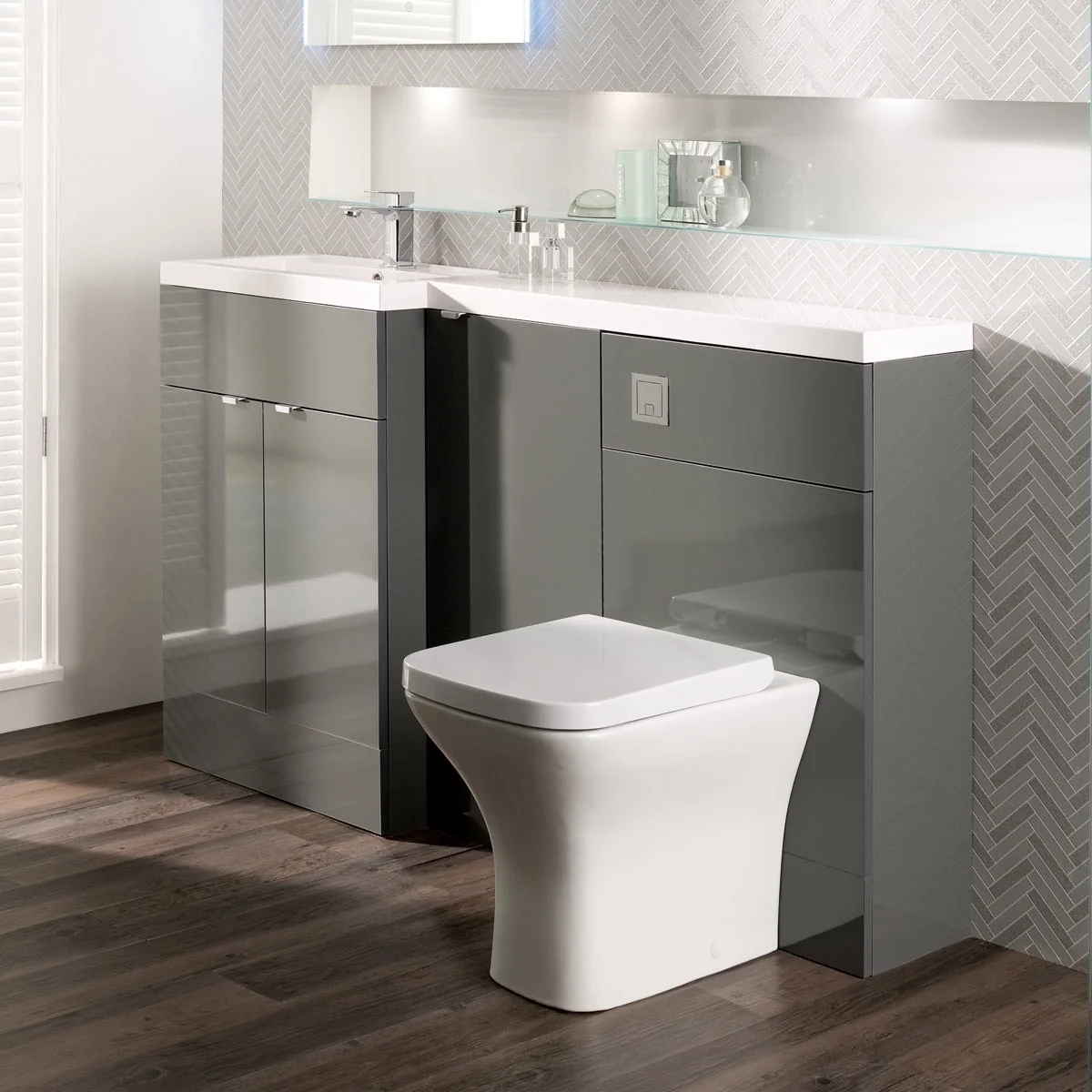 Hudson Reed Fusion Combination Furniture & Basin Grey Gloss 1505mm Left Hand Option A