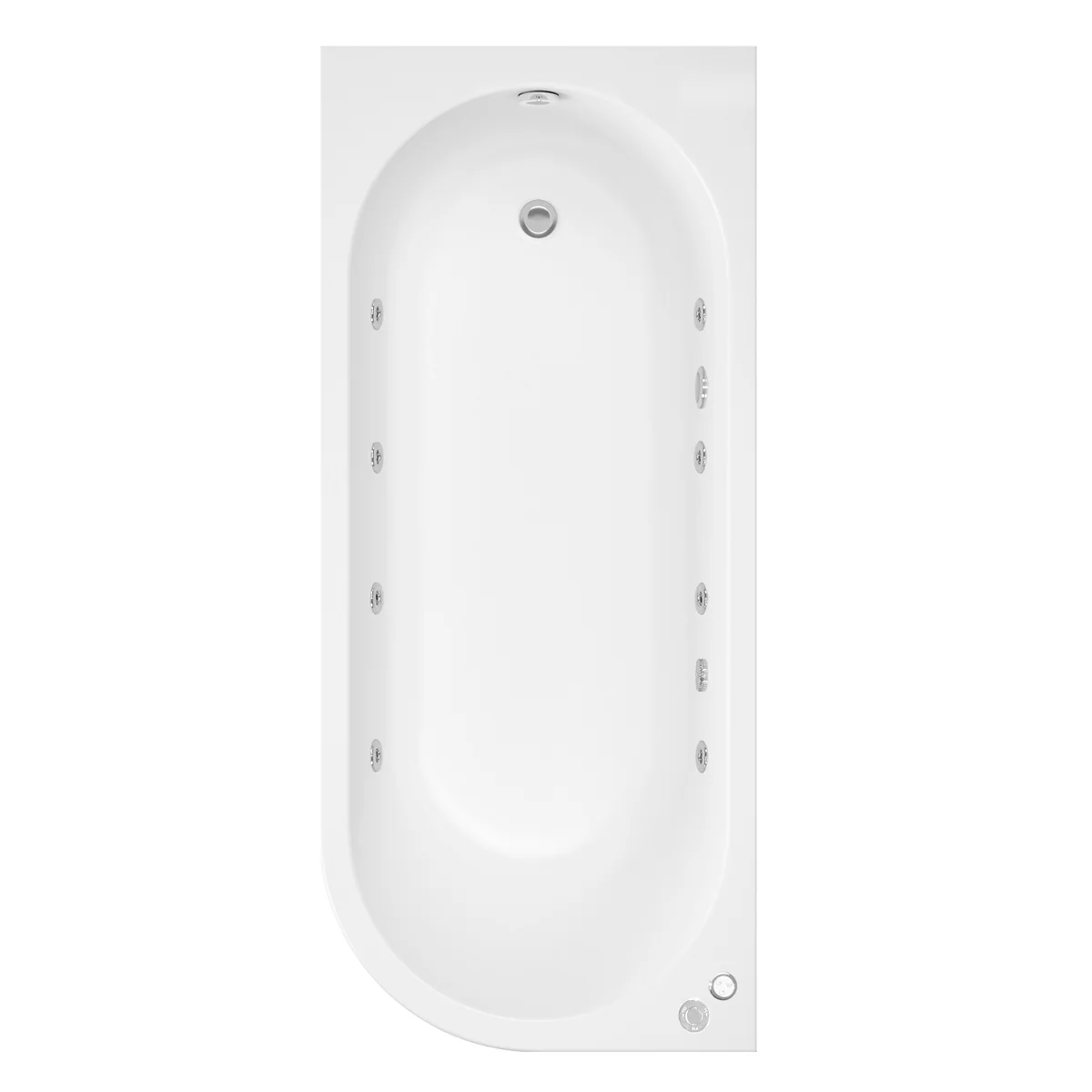 Trojan J Shape 8 Jet Whirlpool Bath 1700 x 750 with LED Light & Bath Waste Left Hand