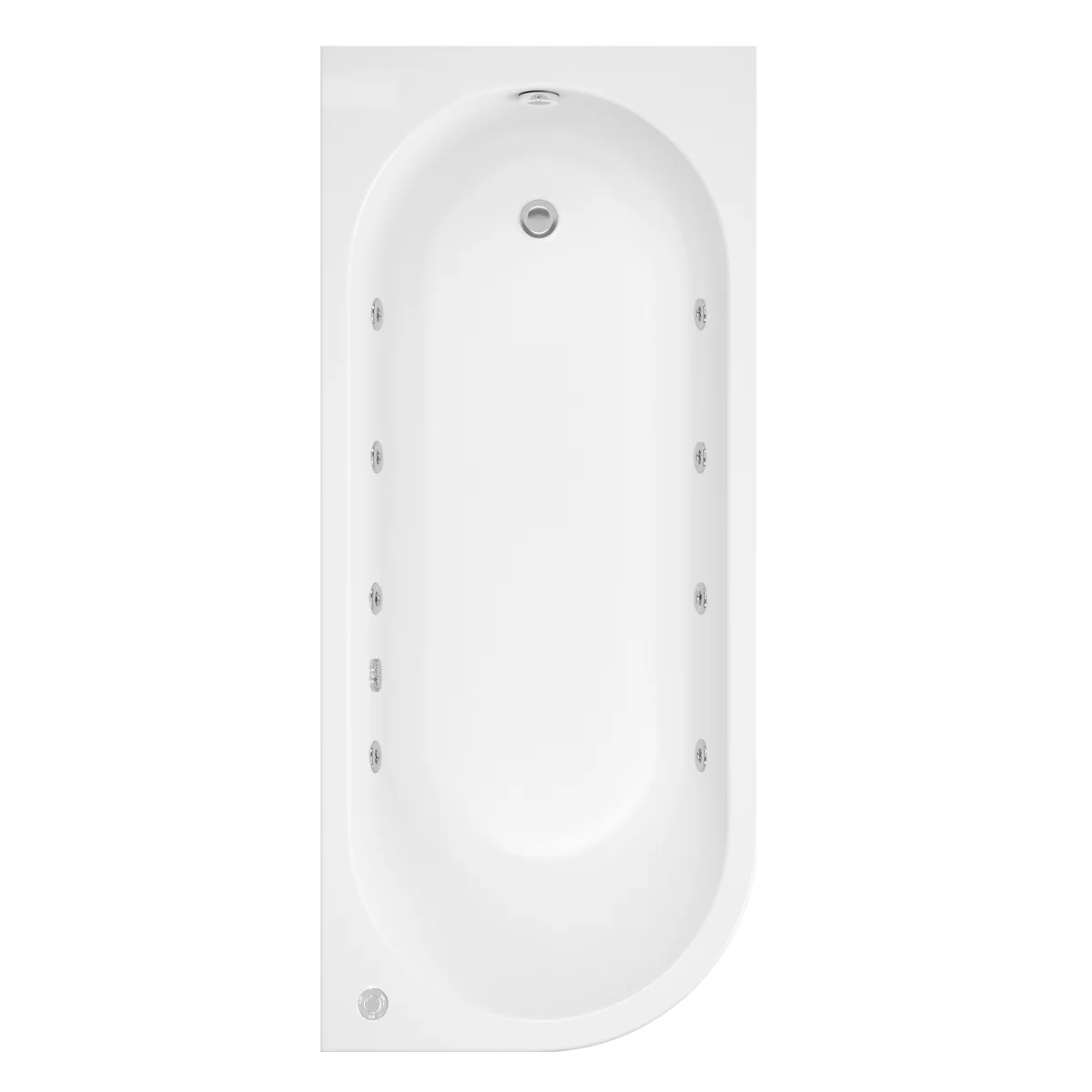 Trojan J Shape 8 Jet Whirlpool Bath 1700 x 750 with Bath Waste Right Hand