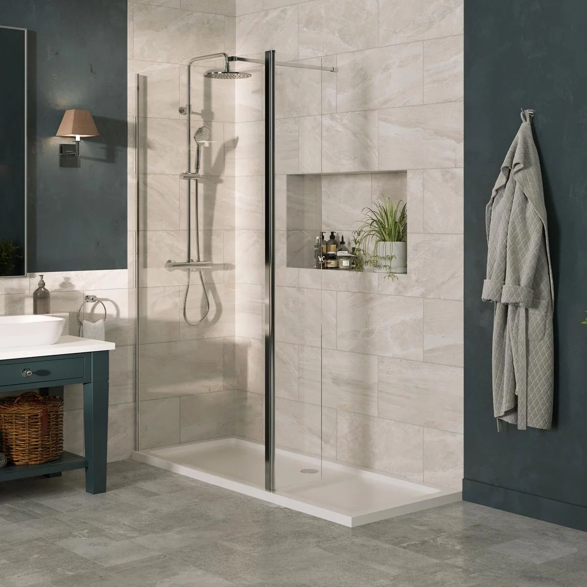 Coral 8mm Wet Room Clear Glass Shower Panel Chrome 500mm