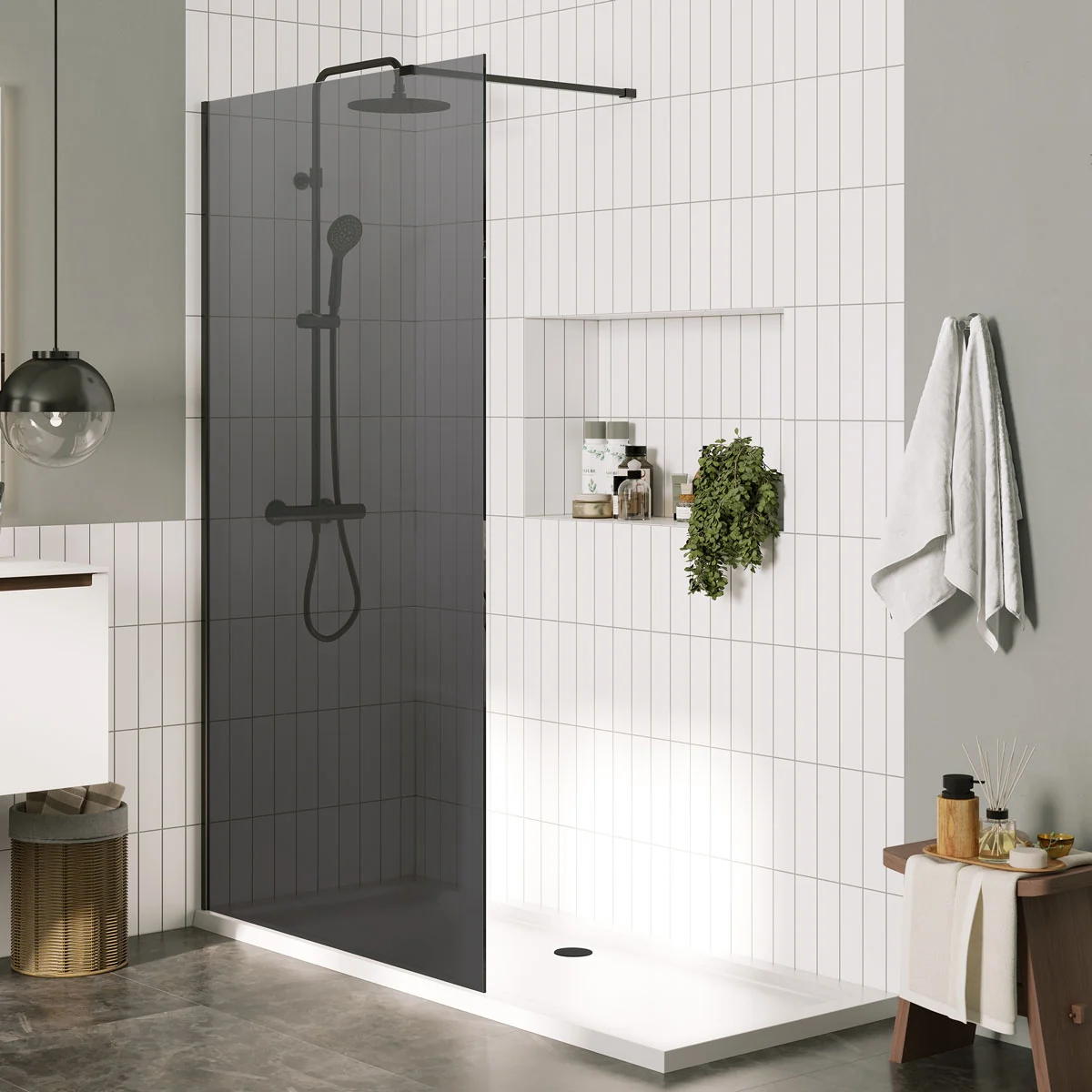 Lapis 8mm Wet Room Smoked Glass Shower Panel Matt Black