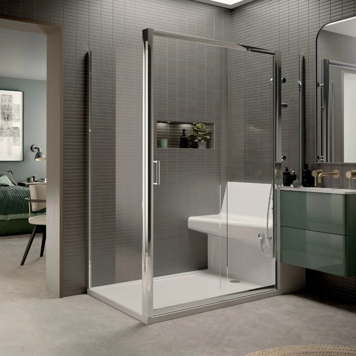 Trojan Living Shower Sliding Door & Side Glass 1510x900 Right Hand
